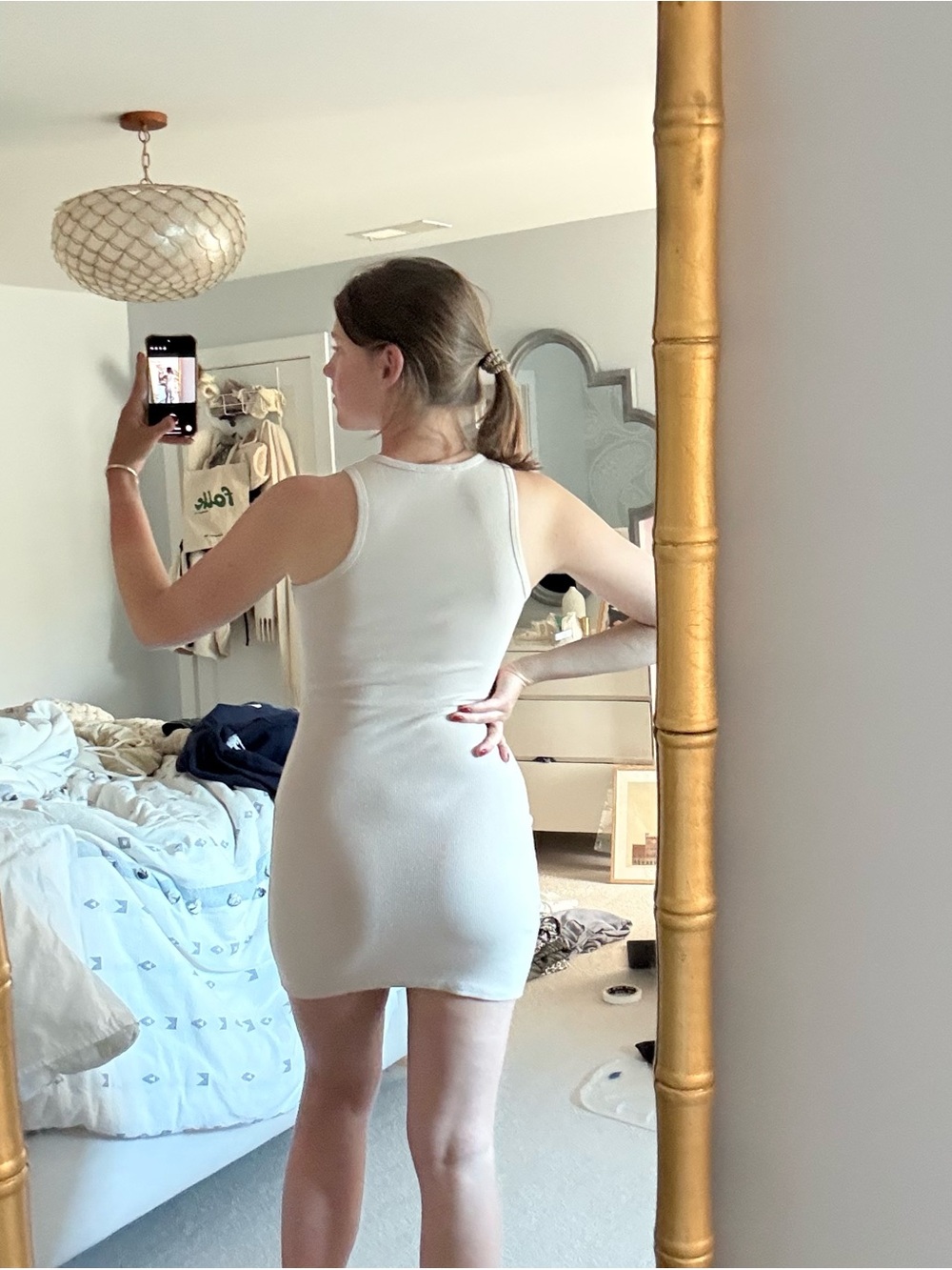 Beige Ribbed Mini Dress - Picture 5 of 5